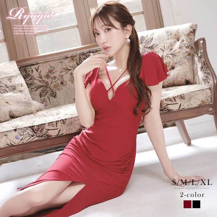 レッド | キャバドレス ロング 谷間 | Ryuyu