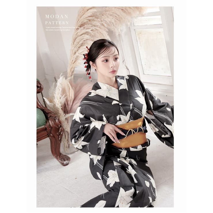 浴衣 黒 百合[品番：RV000012096]｜Ryuyu（リューユ）のレディース