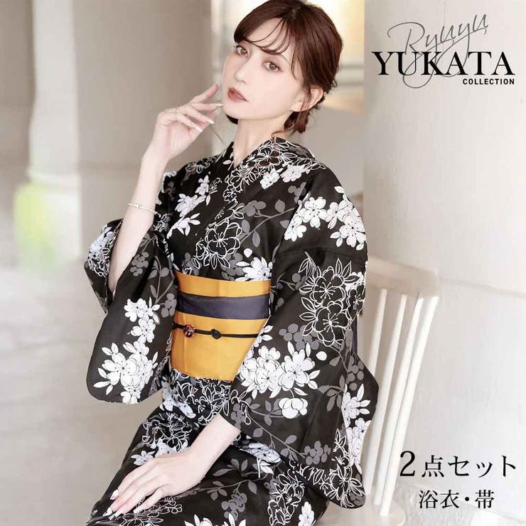 浴衣 黒 小花柄[品番：RV000012097]｜Ryuyu（リューユ）の