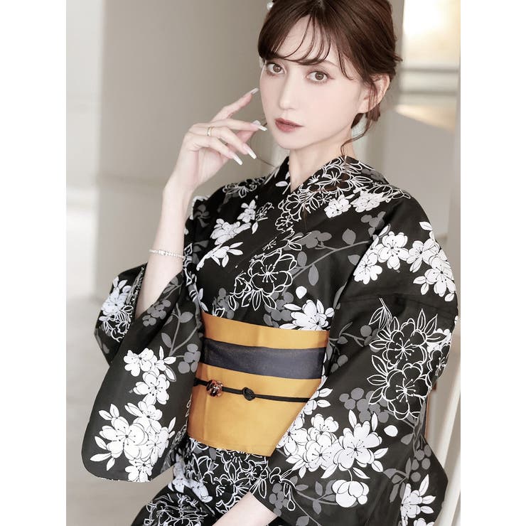 浴衣 黒 小花柄[品番：RV000012097]｜Ryuyu（リューユ）の