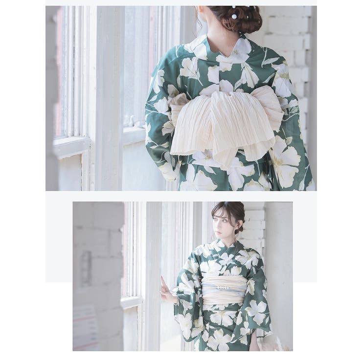 グリーン　浴衣単品 Prices down2）爆買 芸艸堂 浴衣単品「緑×オレンジ 水葵」UNSODO