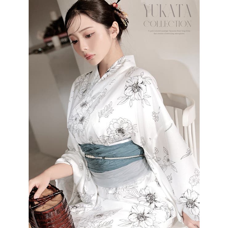 浴衣 ワンピース浴衣 白[品番：RV000012112]｜Ryuyu（リューユ）の