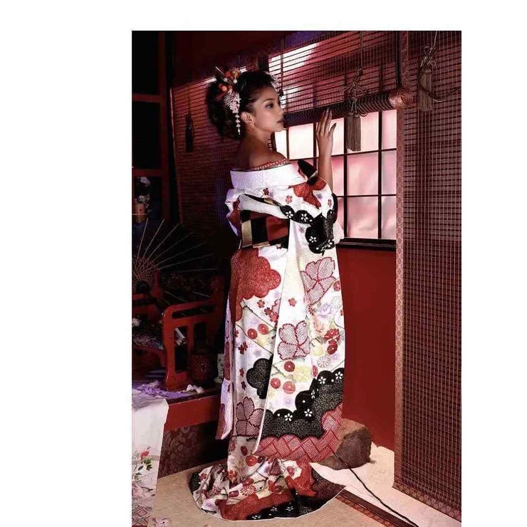 着物 白地 桜 菊 和装 振袖 着物セット 成人式 レトロ 花魁 和柄
