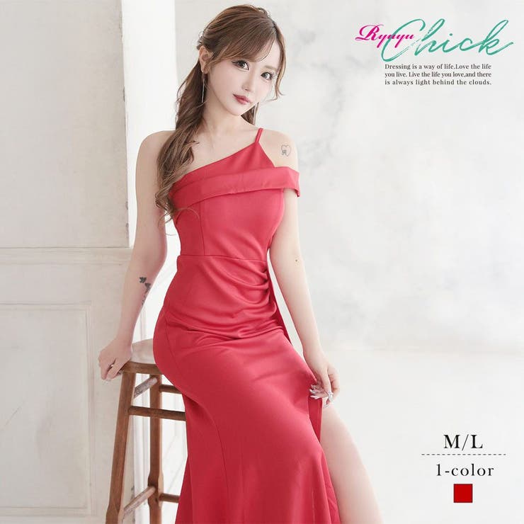レッド | キャバドレス ロング アシンメトリー | Ryuyu