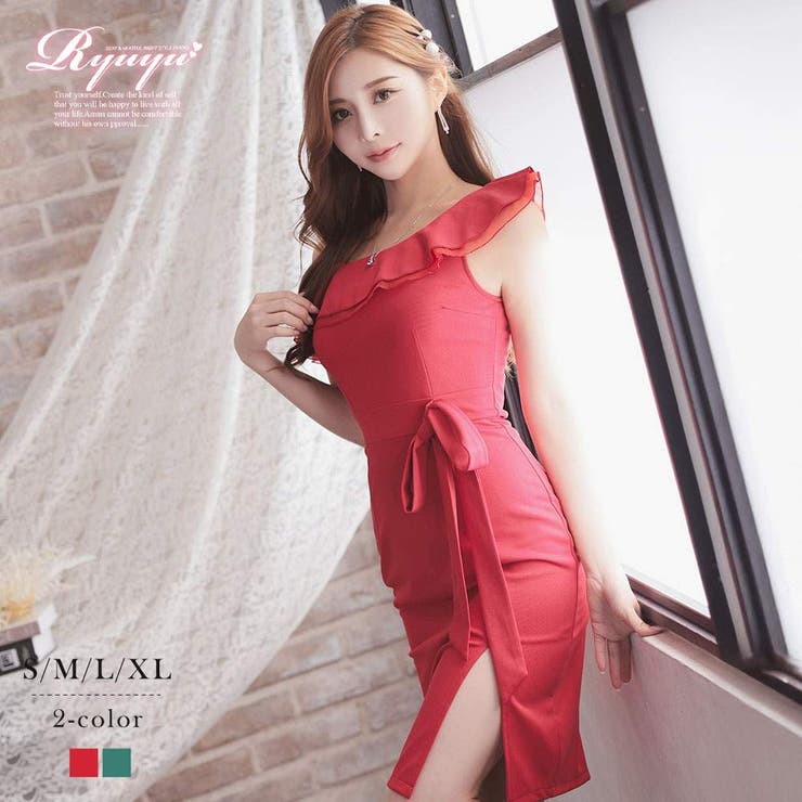 レッド | キャバドレス ミニ オフショル | Ryuyu