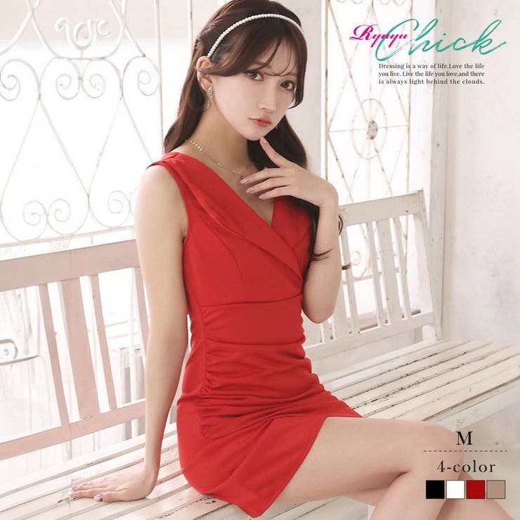 レッド | キャバドレス ミニ 襟付き | Ryuyu