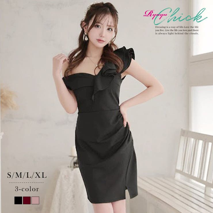 ブラック | キャバドレス ミニ アシンメトリー | Ryuyu