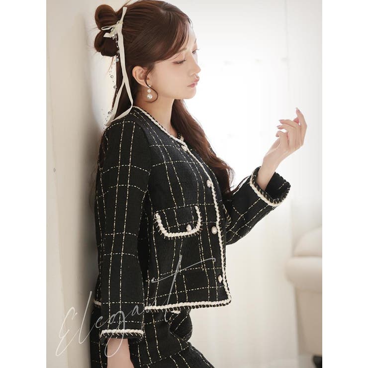 キャバスーツ バイカラー 厚手ツイード | Ryuyu | 詳細画像8 