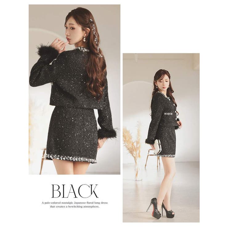 キャバスーツ ノーカラースーツ ラメスパンコール入りツイード | Ryuyu | 詳細画像6 