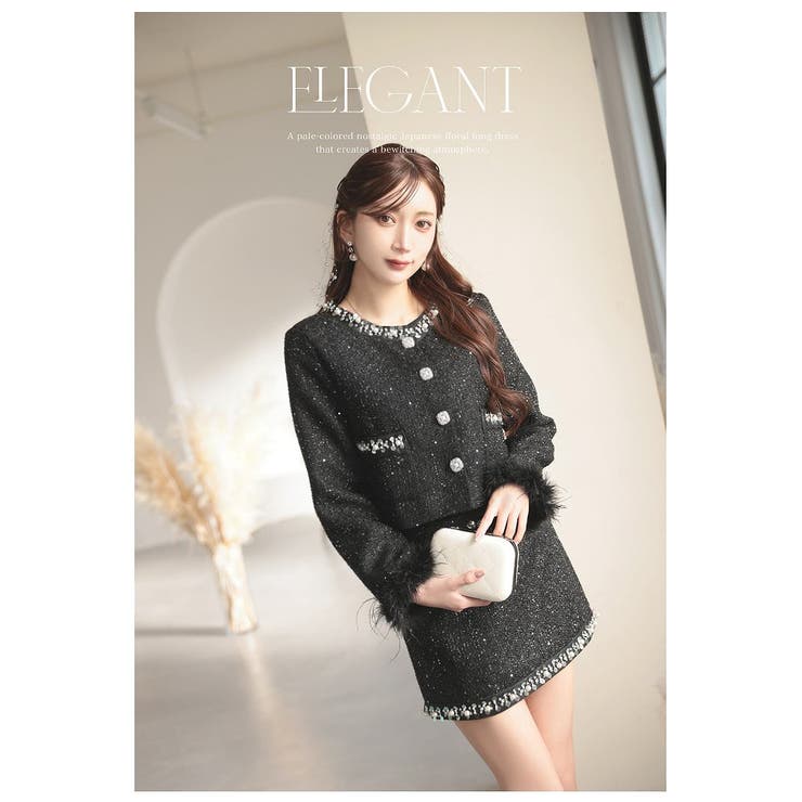 キャバスーツ ノーカラースーツ ラメスパンコール入りツイード | Ryuyu | 詳細画像9 