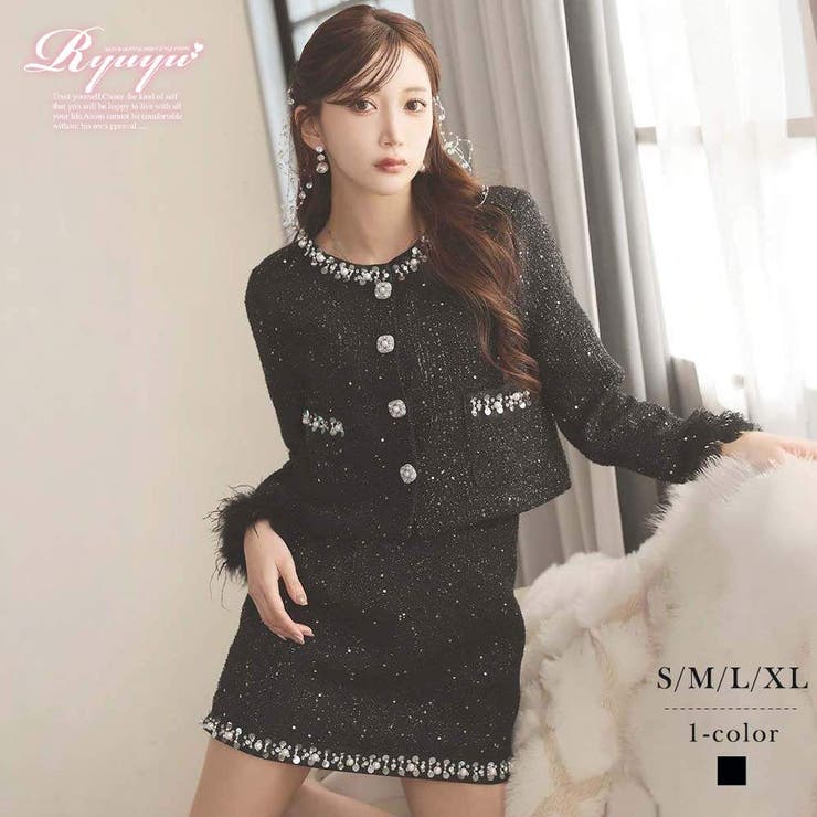 キャバスーツ ノーカラースーツ ラメスパンコール入りツイード | Ryuyu | 詳細画像1 