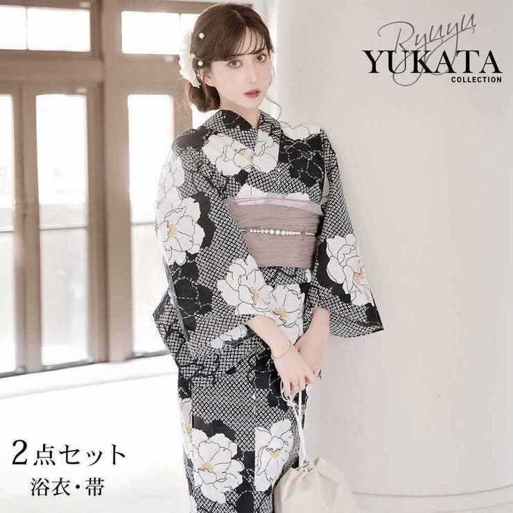 完売品】Riu × suger ノーブルネイビー百合浴衣 帯セット Rちゃん 初登場♡