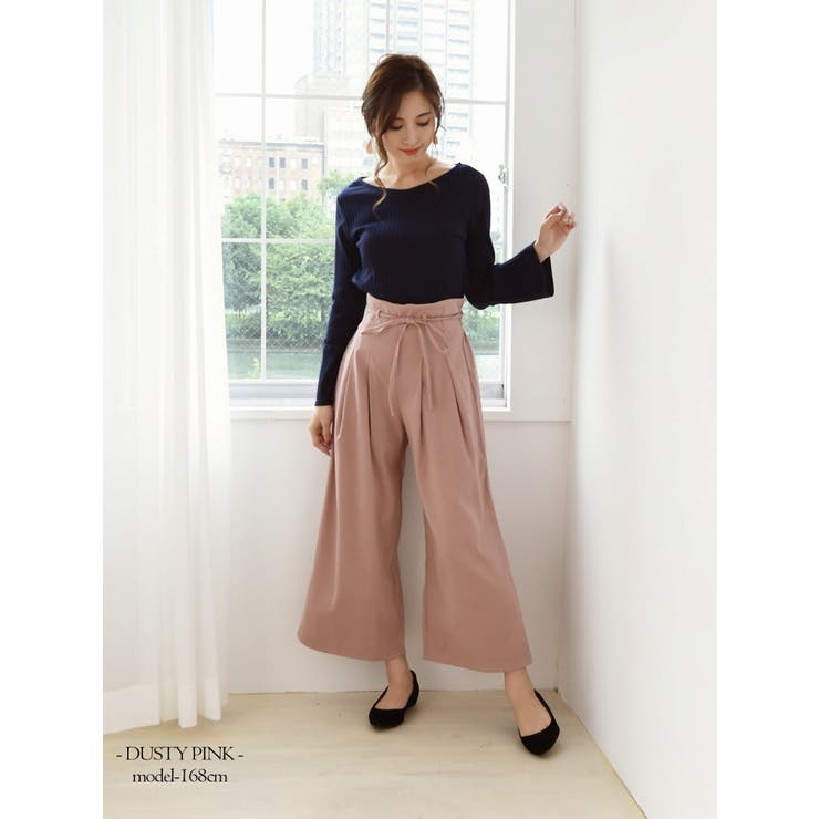 ウエストタック無地ワイドパンツ ウエストリボンハイウエストロングパンツ M | Rvate | 詳細画像4 