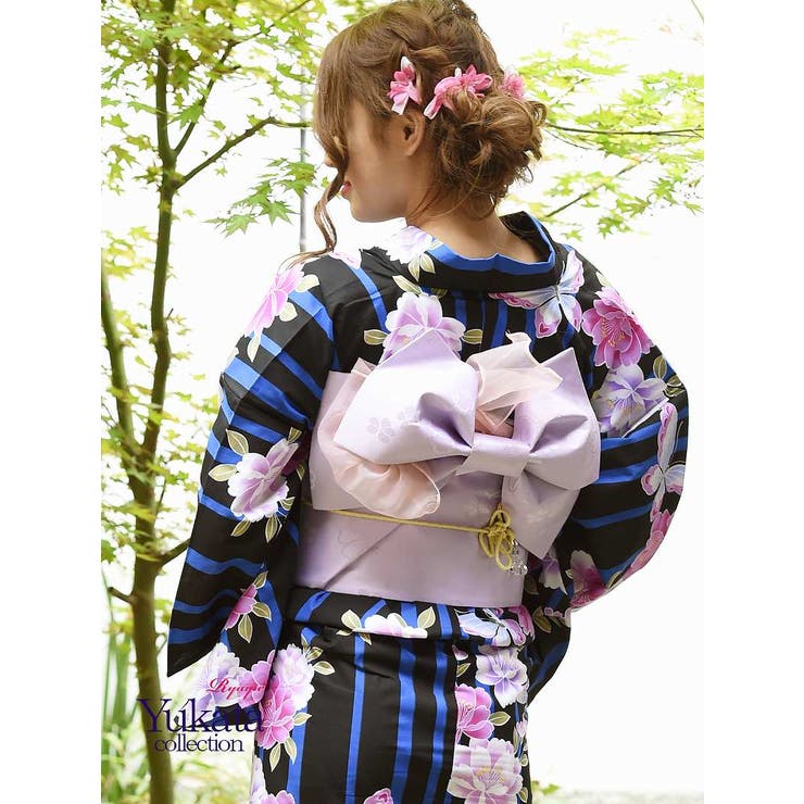 浴衣 黒 牡丹柄[品番：RV000007929]｜Ryuyu（リューユ）の