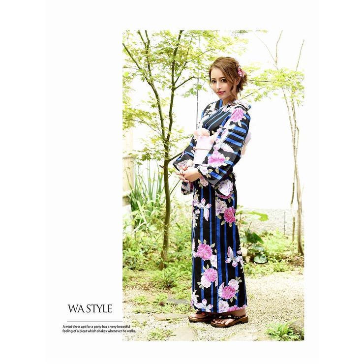 浴衣 黒 牡丹柄[品番：RV000007929]｜Ryuyu（リューユ）の