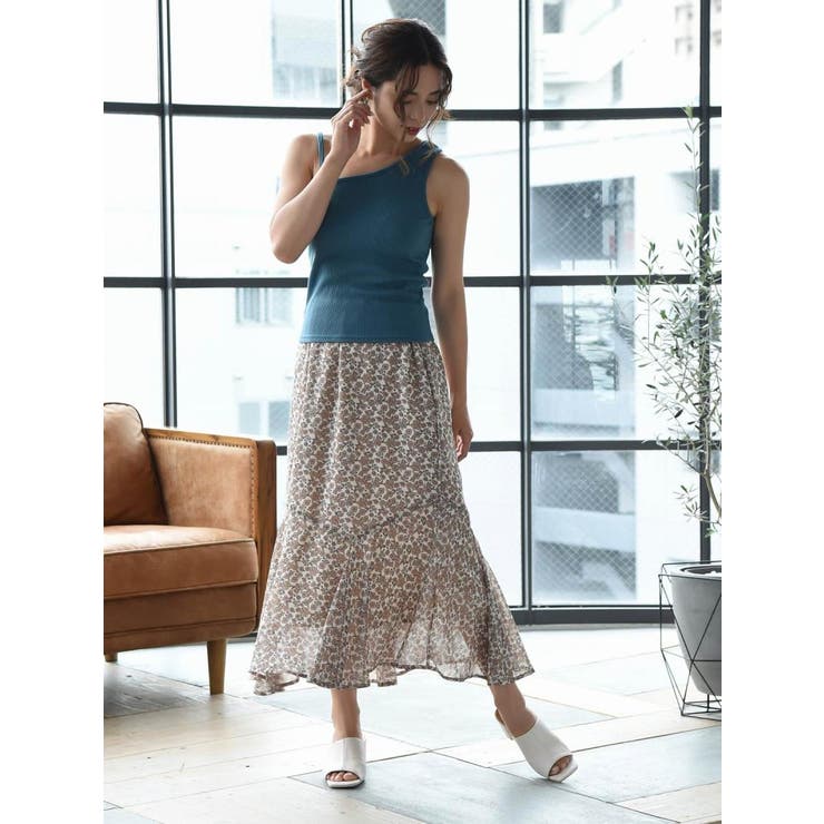 アイボリー | キャバスカート 花柄 マキシ丈 | Rvate