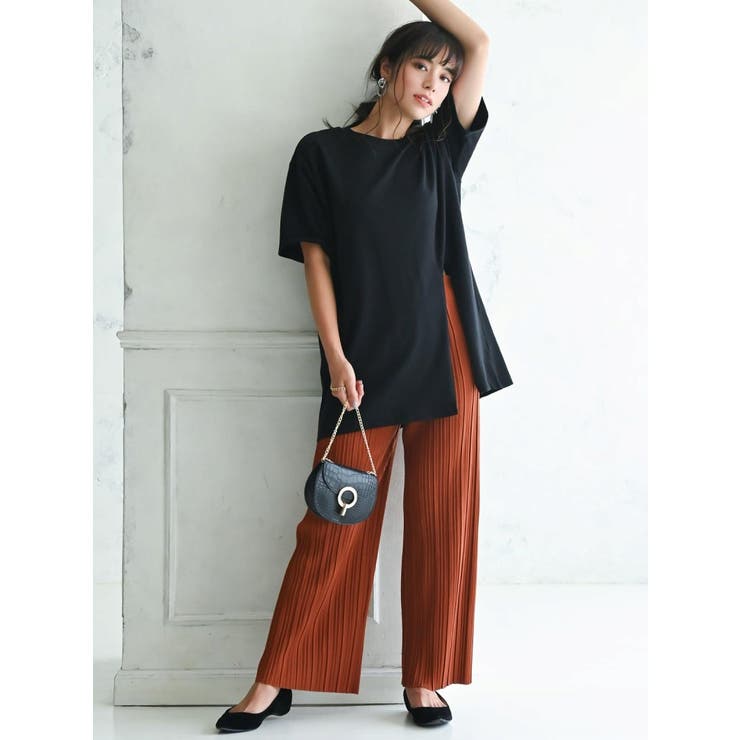 テラコッタ | ロングパンツ ウエストゴム プリーツ風 | Rvate