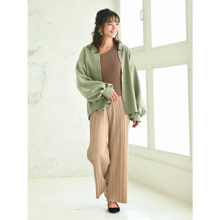 ベージュ | ロングパンツ ウエストゴム プリーツ風 | Rvate