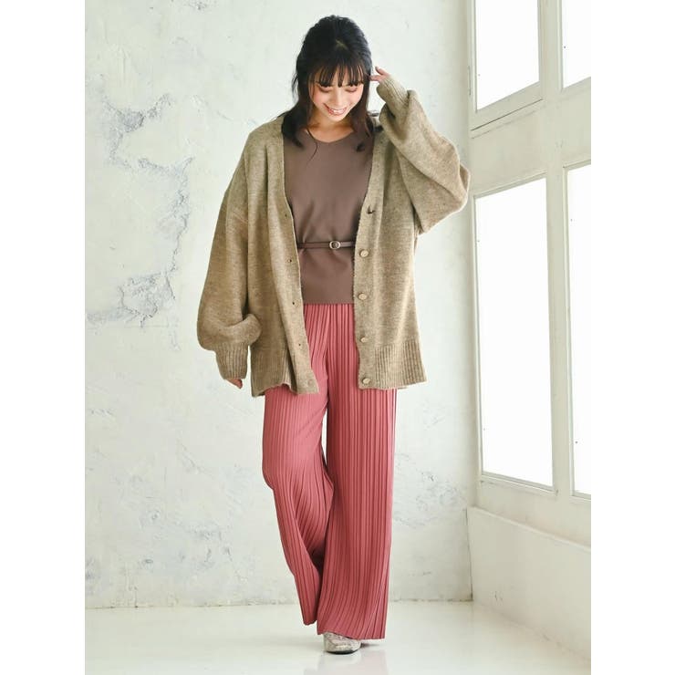 コーラルピンク | ロングパンツ ウエストゴム プリーツ風 | Rvate