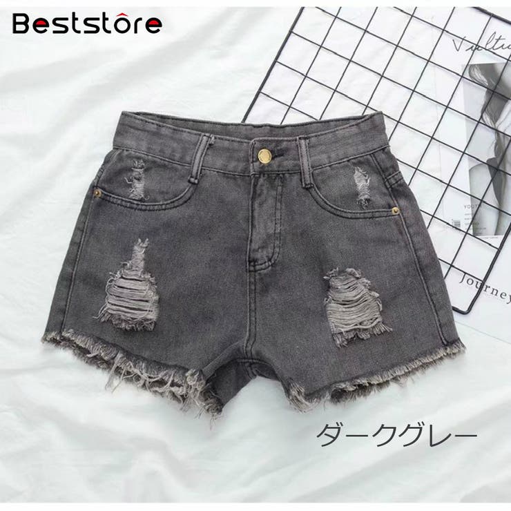 ダメージデニムショートパンツ カットオフデザイン パンツ[品番