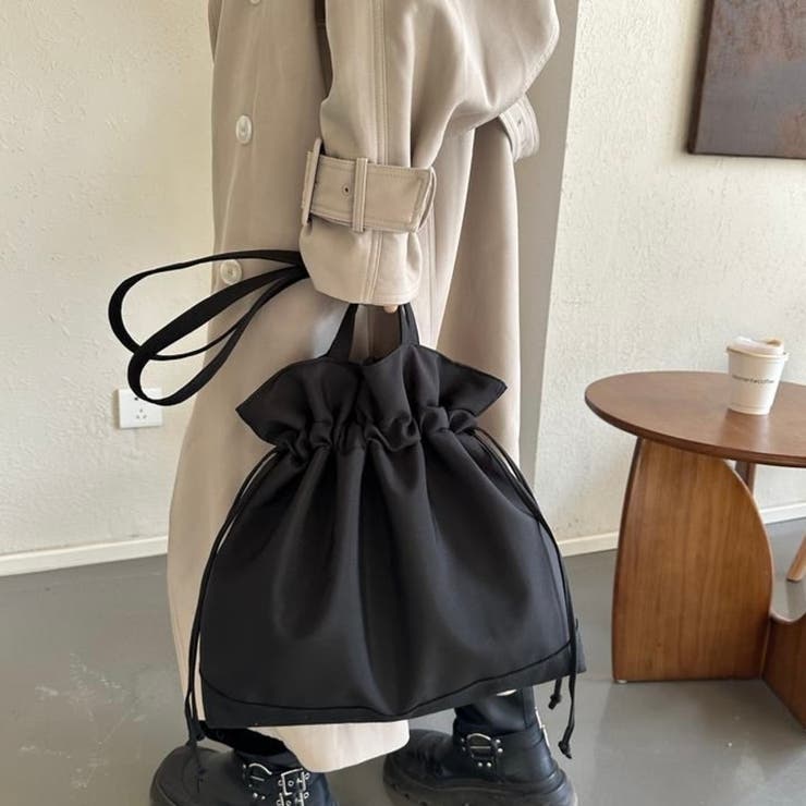大人可愛い 2way 巾着トートバッグ A4収納可 軽量 マザーズバッグ | Beststore | 詳細画像10 
