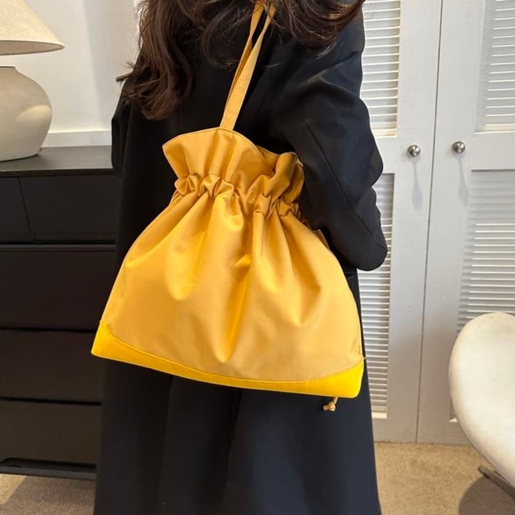 イエロー | 大人可愛い 2way 巾着トートバッグ A4収納可 軽量 マザーズバッグ | Beststore