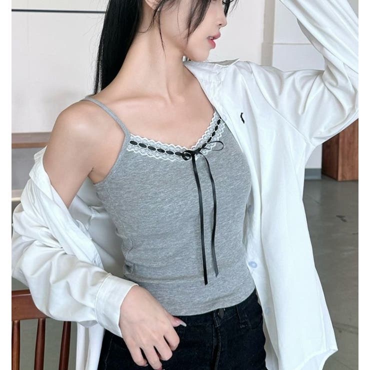 「大人可愛いを叶える」カップ付きレースリボン リブキャミソール | Beststore | 詳細画像3 