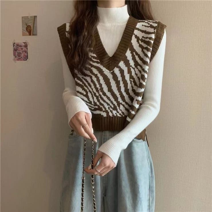 レトロ可愛い。ゼブラ柄ショート丈ニットベスト | Beststore | 詳細画像25 