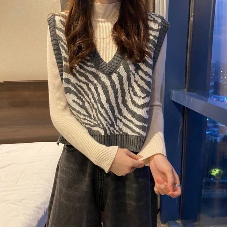 レトロ可愛い。ゼブラ柄ショート丈ニットベスト | Beststore | 詳細画像2 