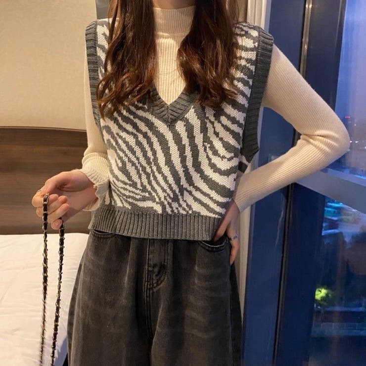 レトロ可愛い。ゼブラ柄ショート丈ニットベスト | Beststore | 詳細画像3 