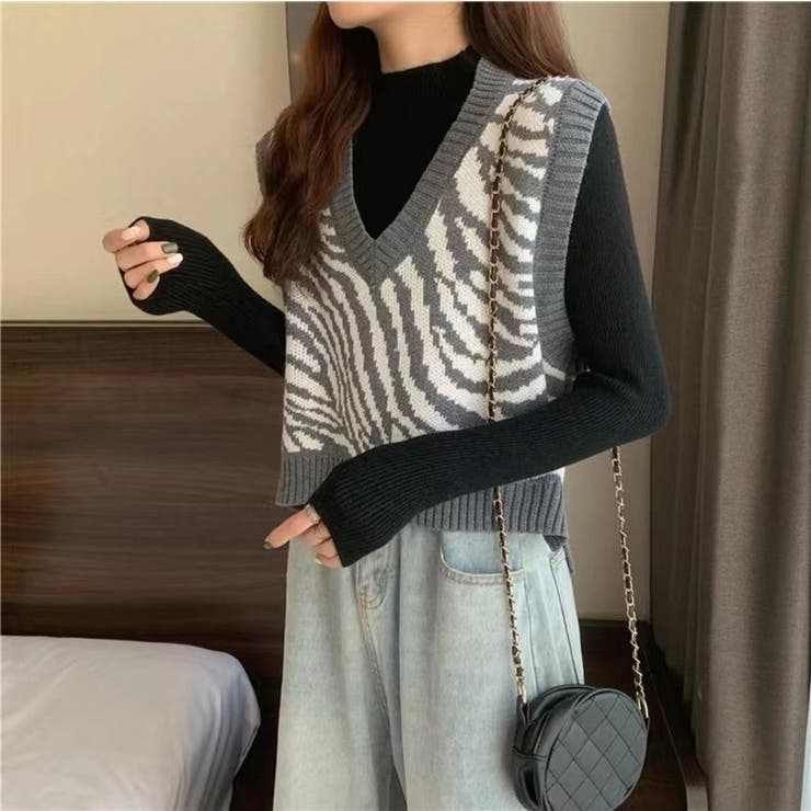 レトロ可愛い。ゼブラ柄ショート丈ニットベスト | Beststore | 詳細画像4 