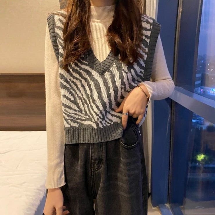 レトロ可愛い。ゼブラ柄ショート丈ニットベスト | Beststore | 詳細画像5 