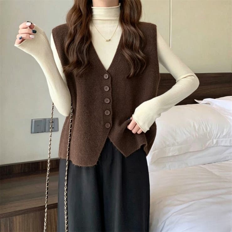 ニットベスト レディース Vネック 前開き レトロ 韓国 秋冬 トップス | Beststore | 詳細画像5 