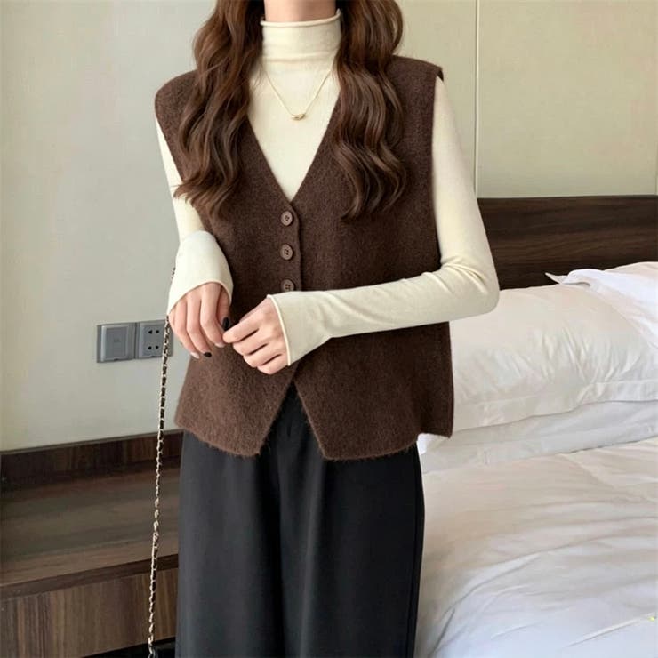 ニットベスト レディース Vネック 前開き レトロ 韓国 秋冬 トップス | Beststore | 詳細画像6 