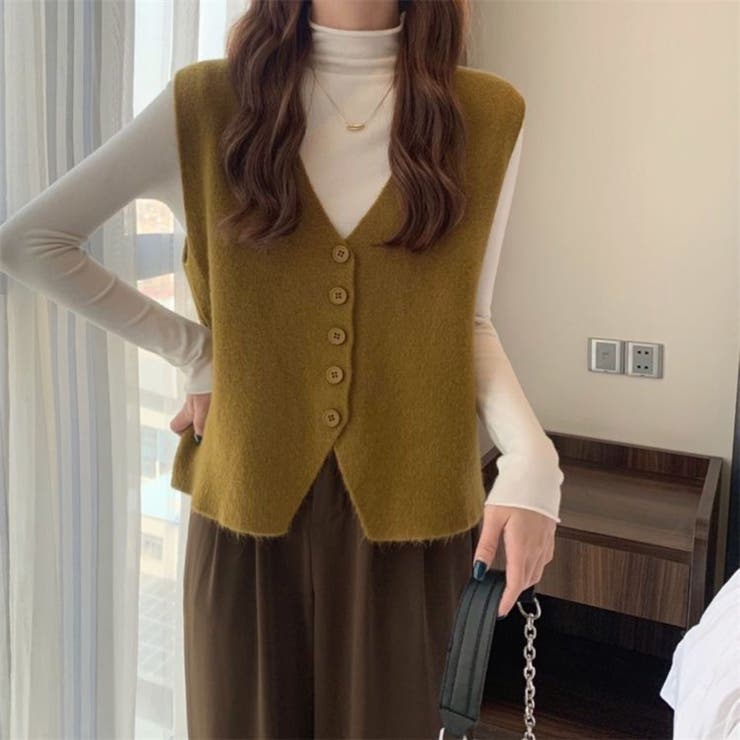 ニットベスト レディース Vネック 前開き レトロ 韓国 秋冬 トップス | Beststore | 詳細画像10 
