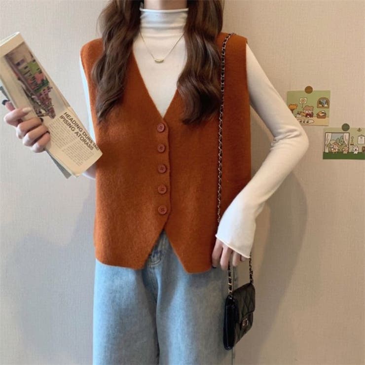 ニットベスト レディース Vネック 前開き レトロ 韓国 秋冬 トップス | Beststore | 詳細画像11 