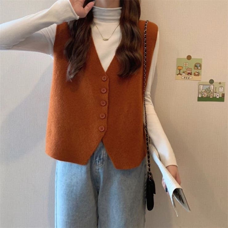 ニットベスト レディース Vネック 前開き レトロ 韓国 秋冬 トップス | Beststore | 詳細画像12 