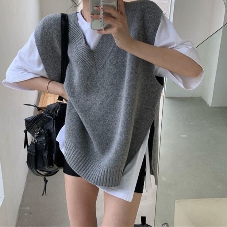 ダークグレー | Vネック ニットベスト レディース | Beststore