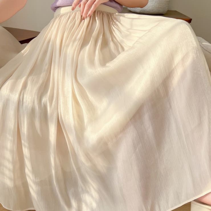 フレアスカート マットサテン ロングスカート揺れる[品番