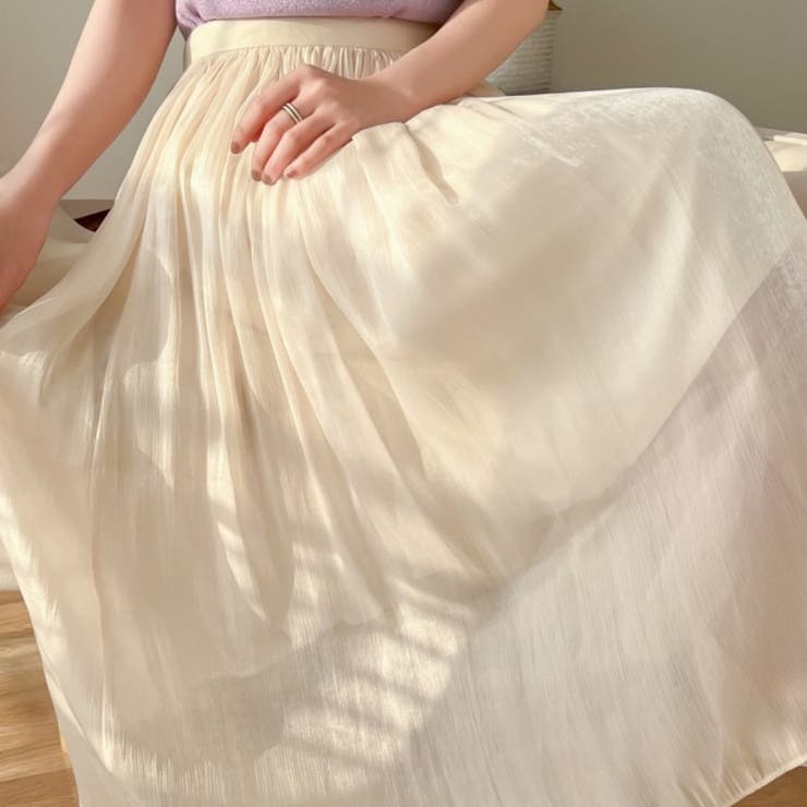 フレアスカート マットサテン ロングスカート揺れる[品番