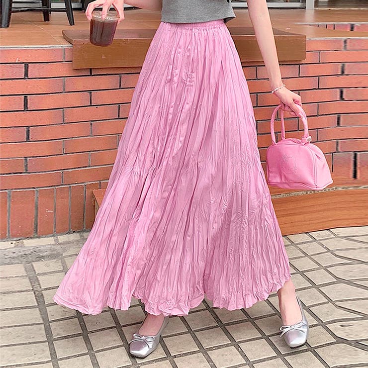 ワッシャースカート プリーツスカート ロングスカート