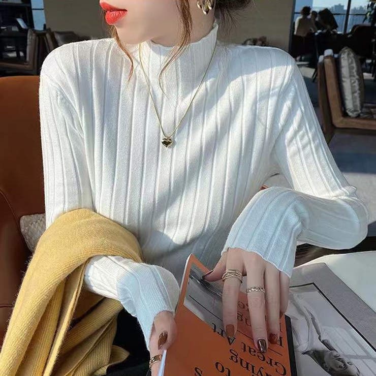 ホワイト | トップス リブニット 長袖 | Beststore