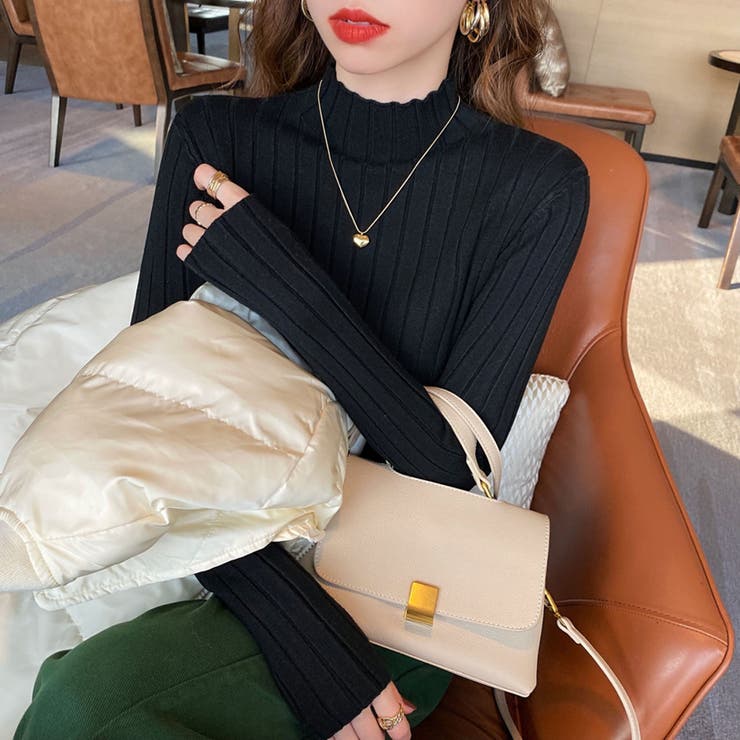 ブラック | トップス リブニット 長袖 | Beststore