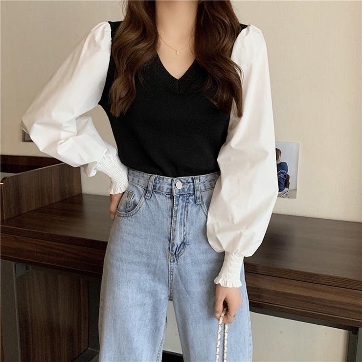 袖切り替えボーダーニット トップス Vネック 品番 Bsrw Beststore ベストストア のレディースファッション通販 Shoplist ショップリスト