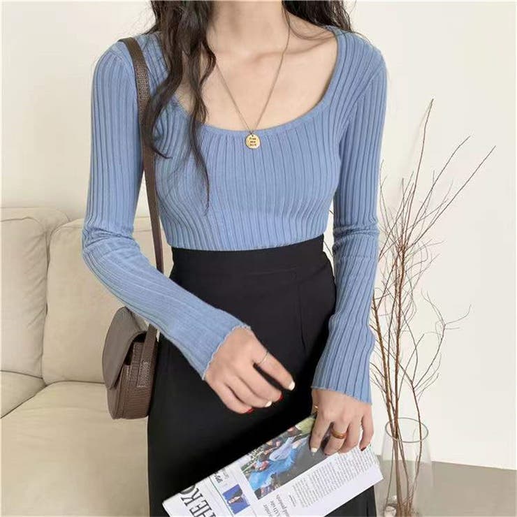 Uネック リブニットトップス レディース | Beststore | 詳細画像1 