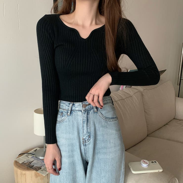 JEANS ストライプ　Vネック　クロップドニット Cropped Knit Tops（クロップドニットトップス） – ABITOKYO
