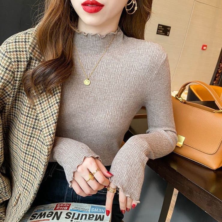 フリルカラーハイネックニットトップス リブ インナーニットプチフリル | Beststore | 詳細画像2 