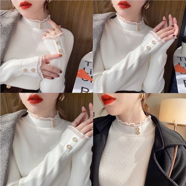 ハイネックニットトップス ハイネックセーター カットソー[品番