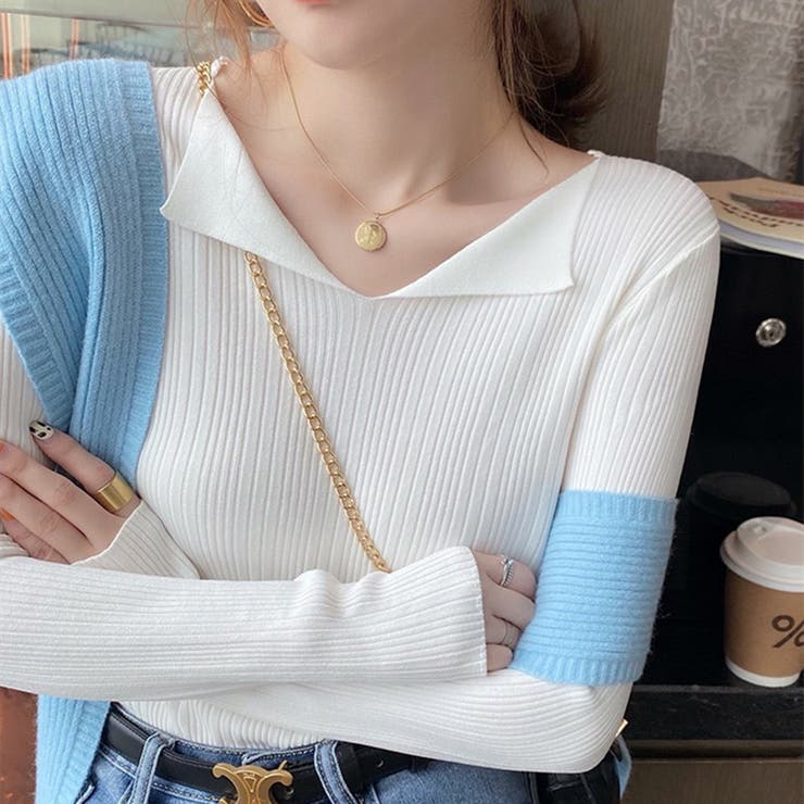 フロント開き Vネック ニットトップス | Beststore | 詳細画像2 