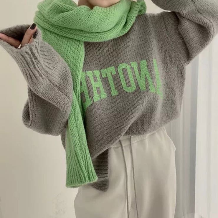ロゴプリントオーバーサイズニットセータートップス 韓国ニットサイドスリット